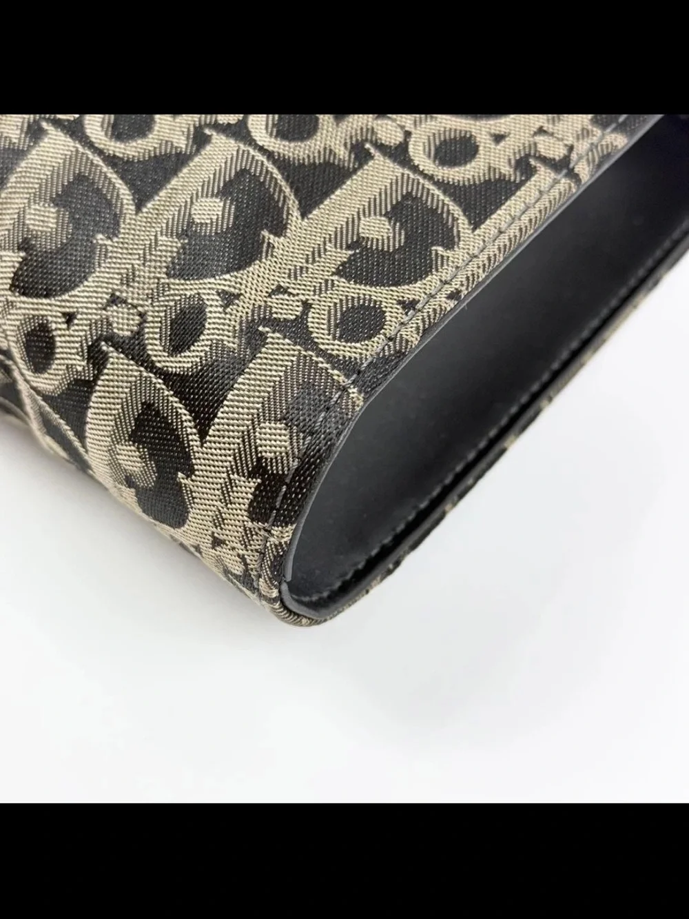 Dior Foldover Clutch in Black and Tan Signature Canvas